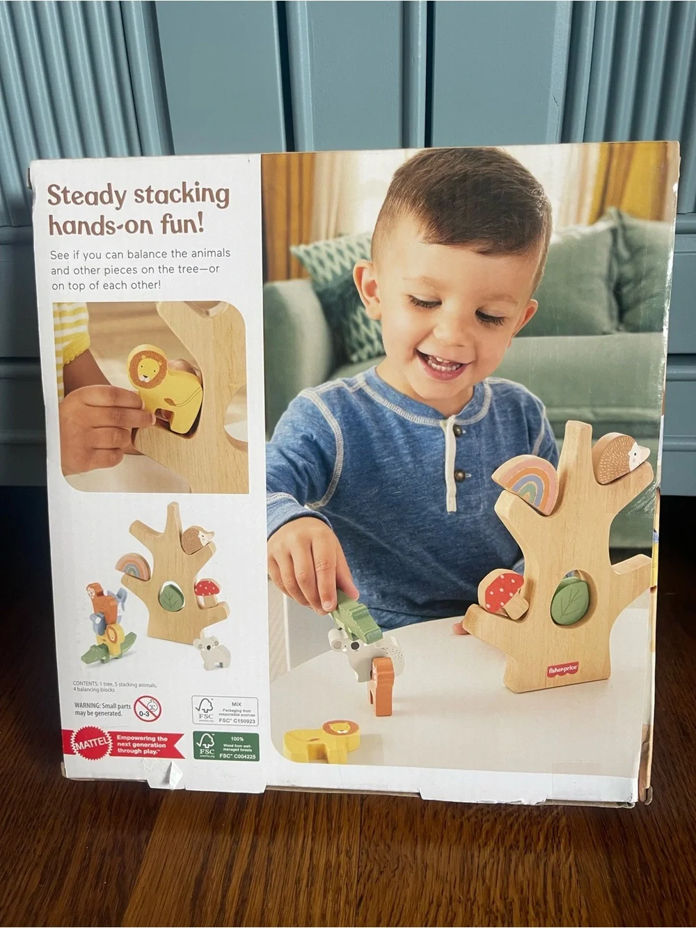 Fisher-Price Wooden Balance Tree Toy - Natural Wood with Multicolor Pieces